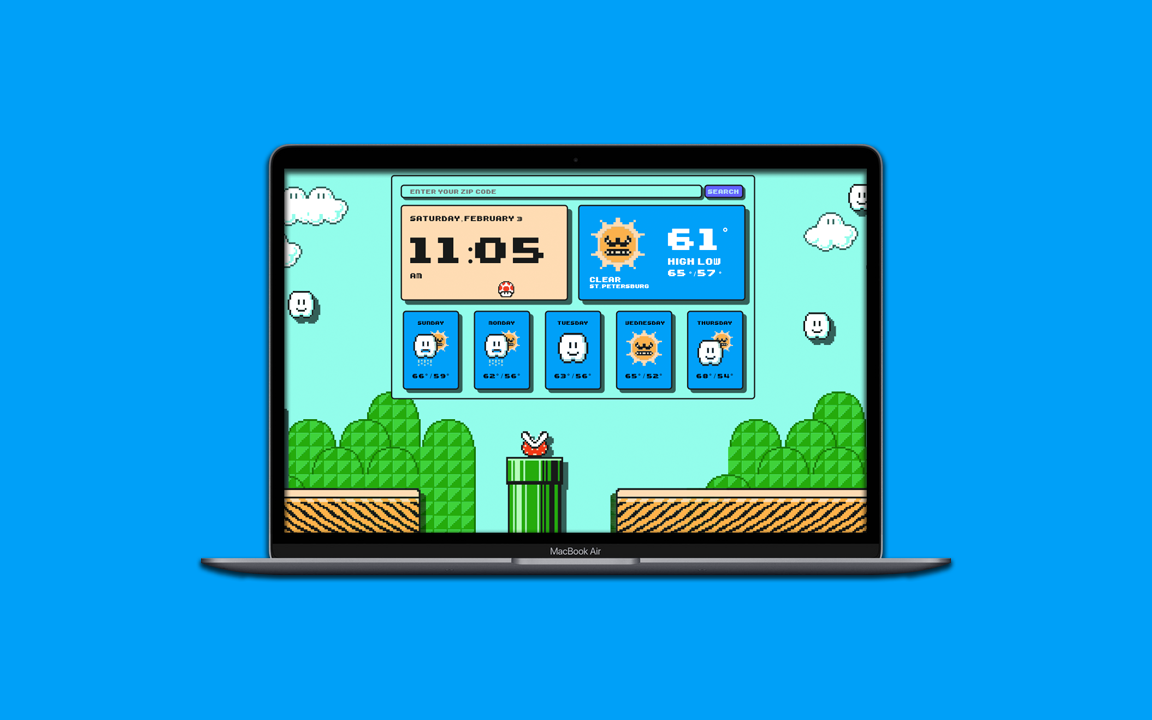 8-Bit Weather App macbook screen mockup